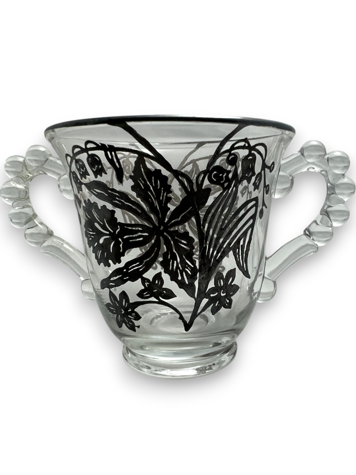 Vintage Imperial Glass Candlewick Oval Tray with Cream Craft and Sugar Bowl Floral Sterling Silver Overlay image 2