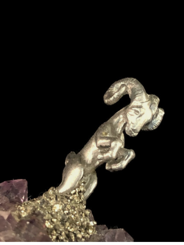 Pewter Ram on Amethyst Crystals image 3
