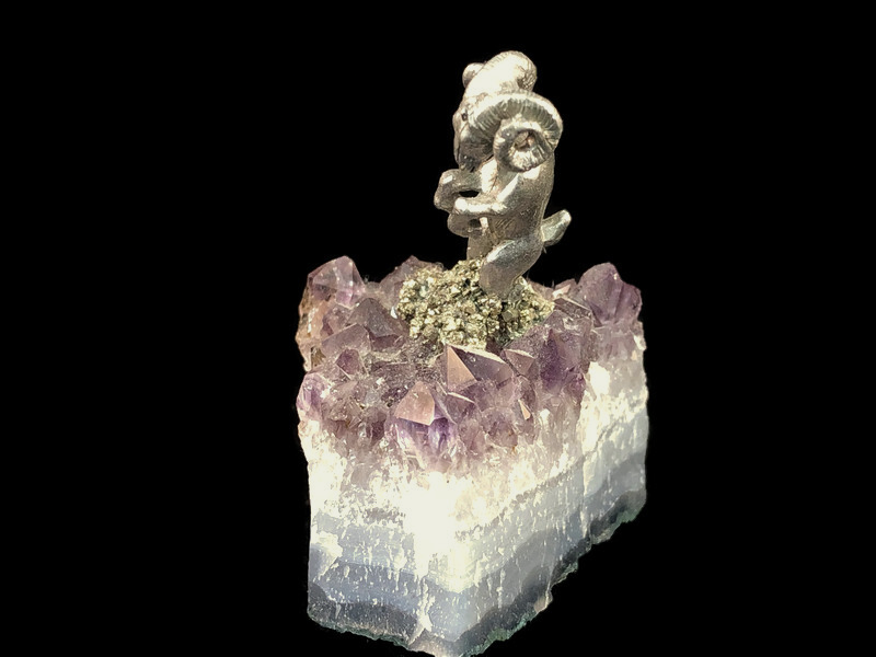 Pewter Ram on Amethyst Crystals image 5