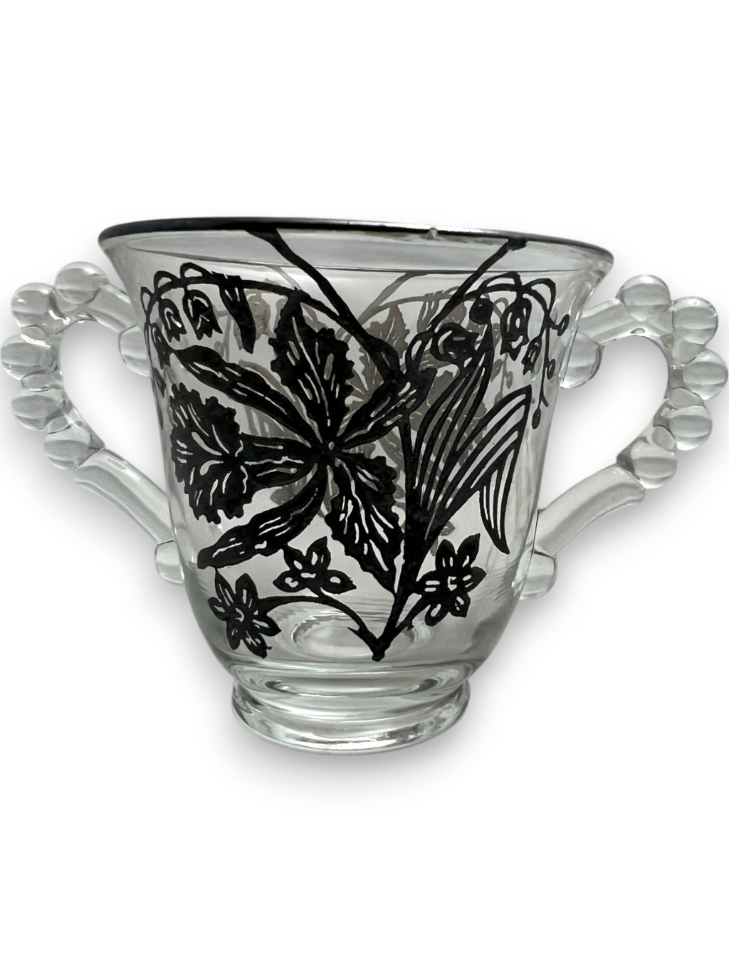 Vintage Imperial Glass Candlewick Oval Tray with Cream Craft and Sugar Bowl Floral Sterling Silver Overlay image 3