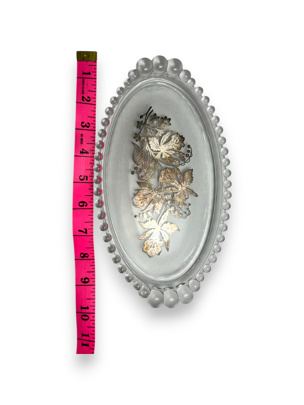 Vintage Imperial Glass Candlewick Oval Tray with Cream Craft and Sugar Bowl Floral Sterling Silver Overlay image 7