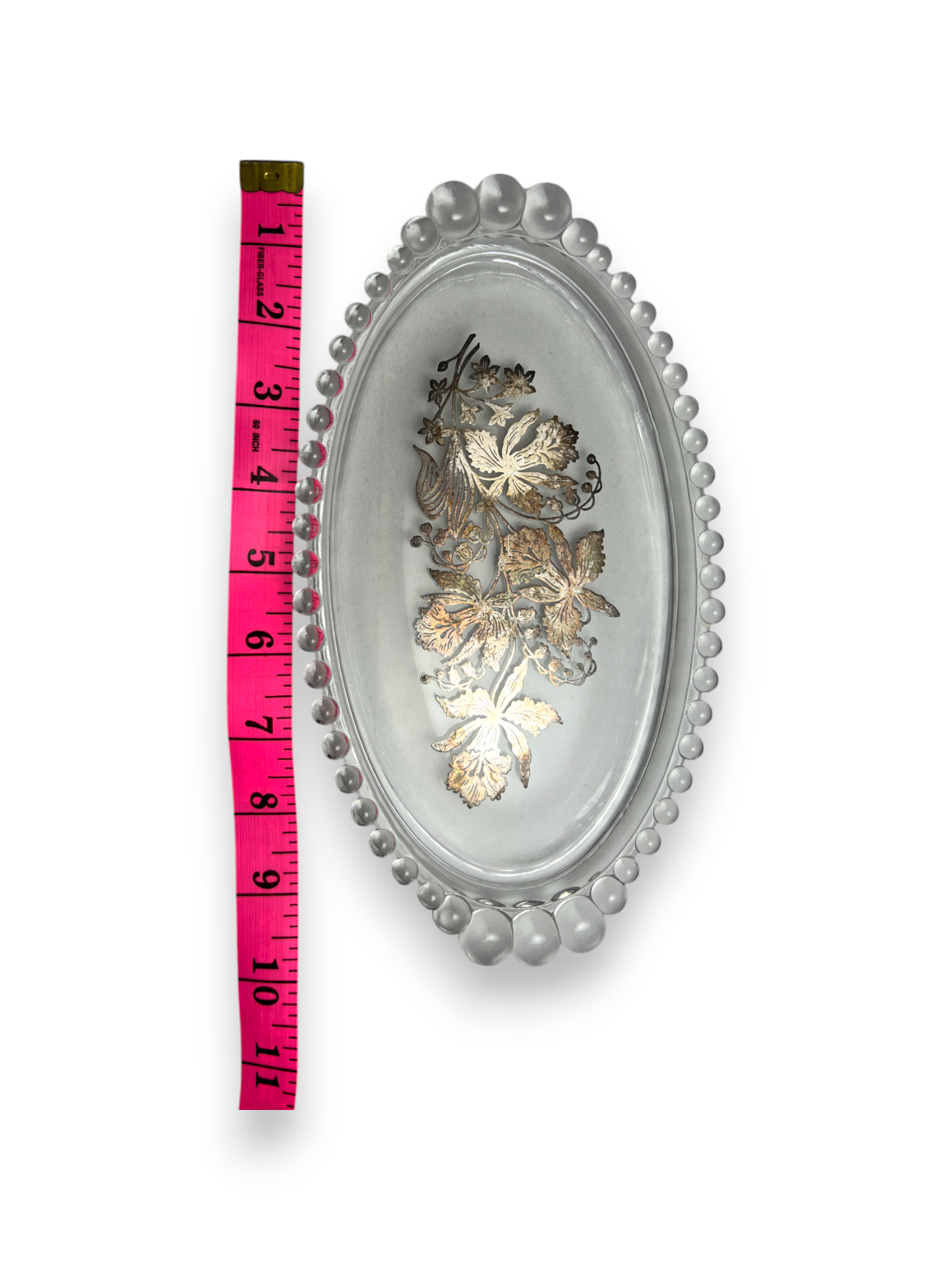 Vintage Imperial Glass Candlewick Oval Tray with Cream Craft and Sugar Bowl Floral Sterling Silver Overlay image 7