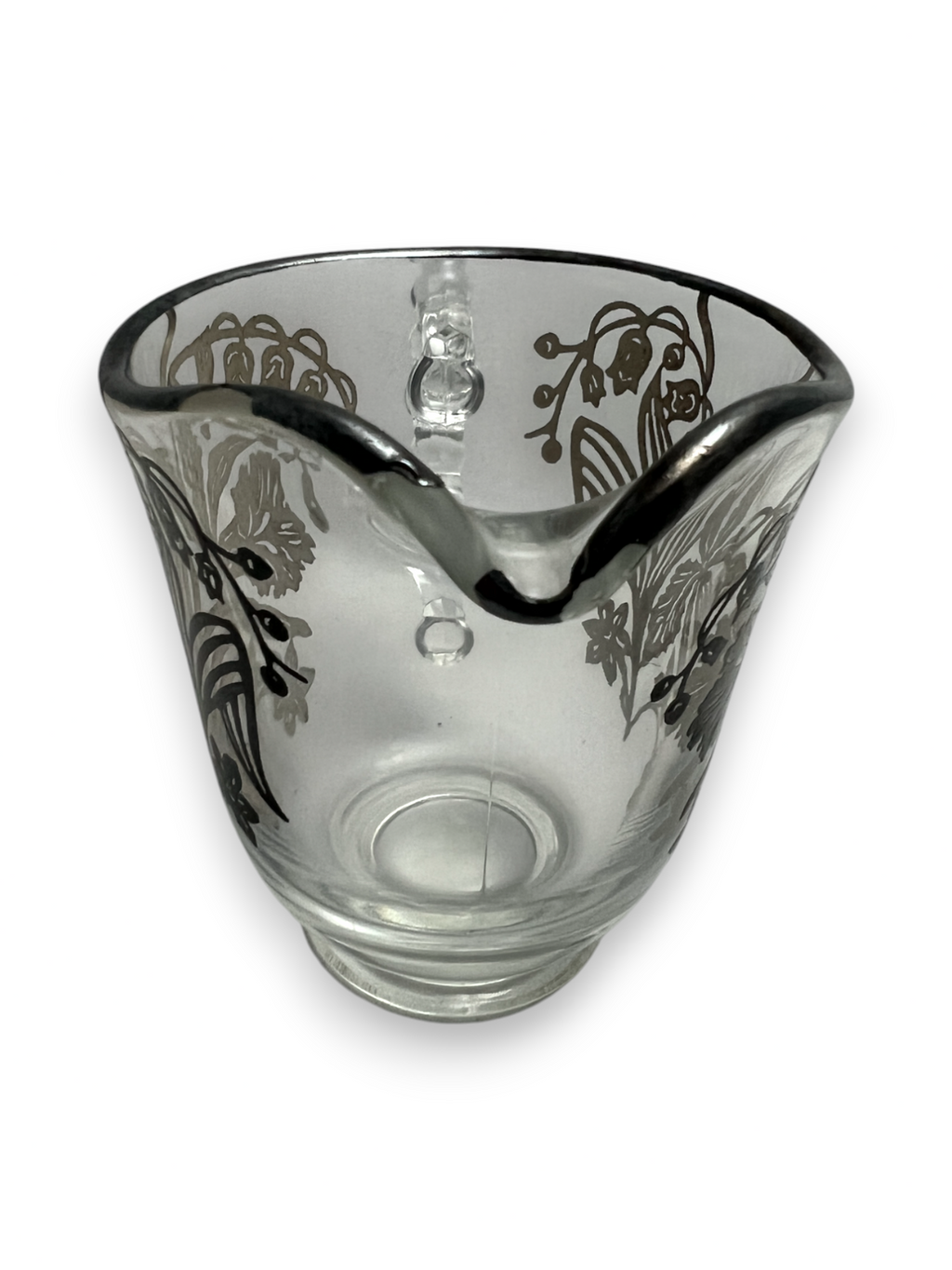 Vintage Imperial Glass Candlewick Oval Tray with Cream Craft and Sugar Bowl Floral Sterling Silver Overlay image 5