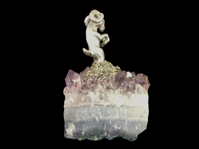 Pewter Ram on Amethyst Crystals image 4